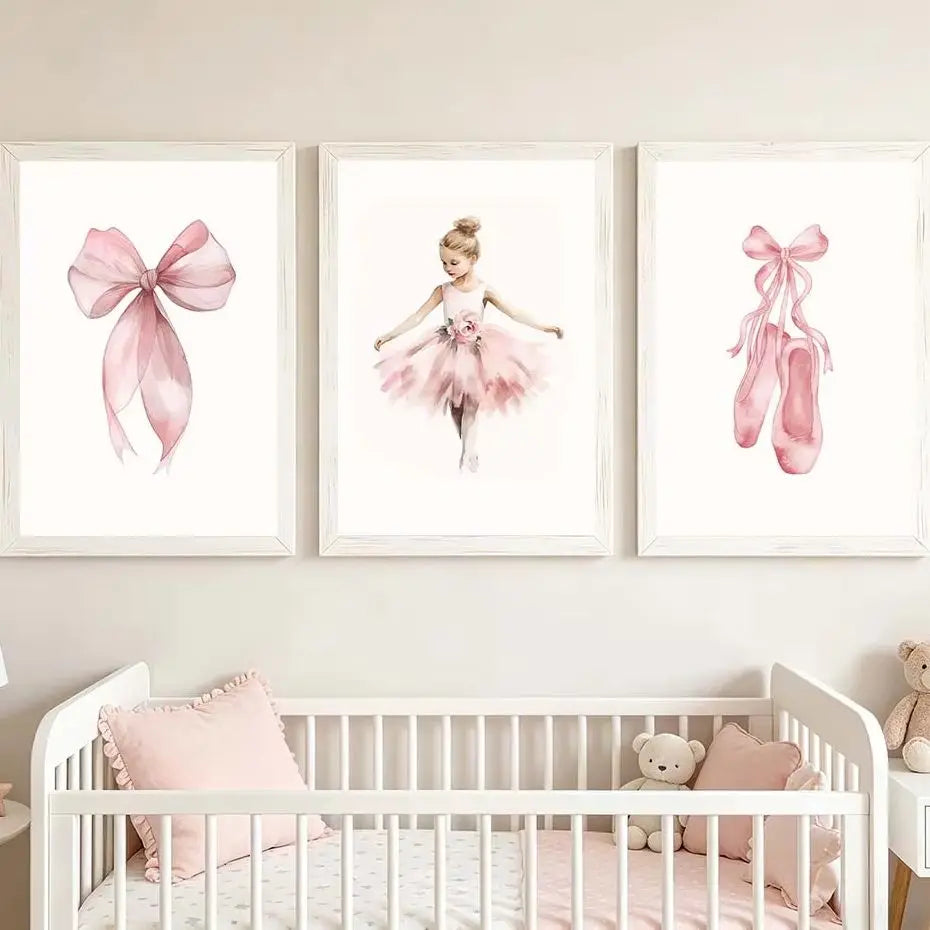 toile illustration danseuse ballet rose ruban cadre blanc chambre enfant