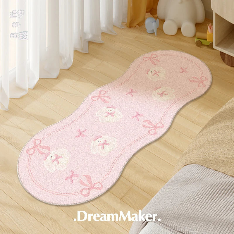 tapis rose clair lapins mignons moderne doux anti dérapant polyesterintérieur