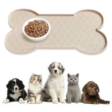 tapis animal imperméable beige clair imprimé pattes chien moderne bol