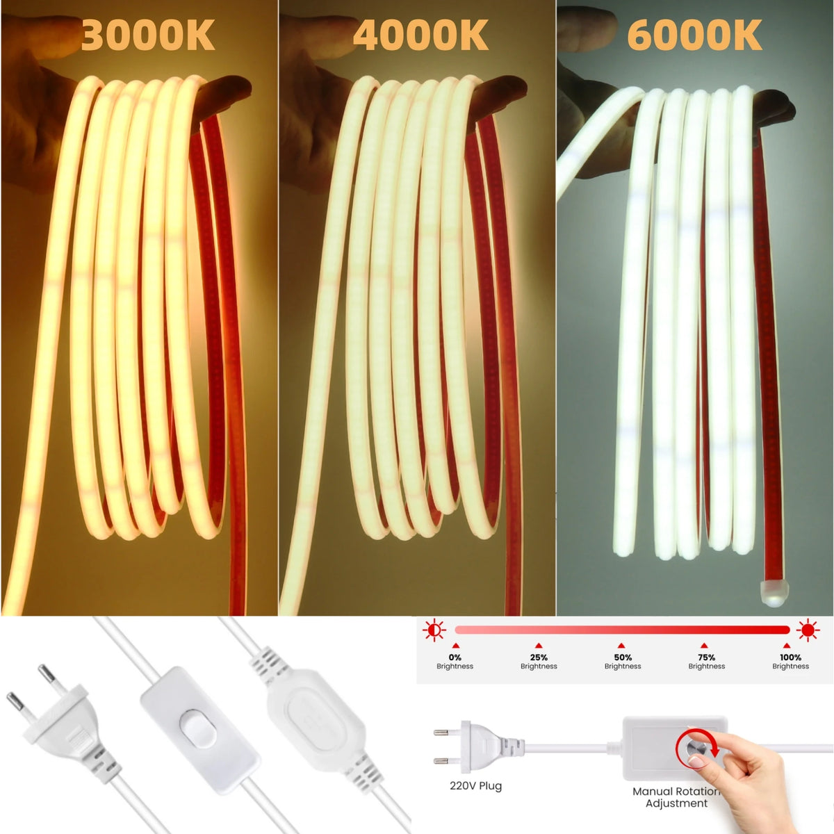 Ruban LED COB haute densité 240LED/m étanche IP67