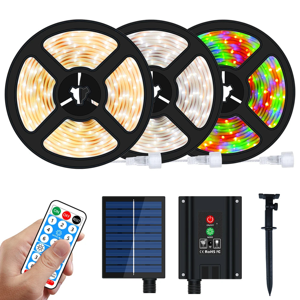 ruban led solaire ip67 waterproof 5m multicolore télécommande moderne extérieur noël