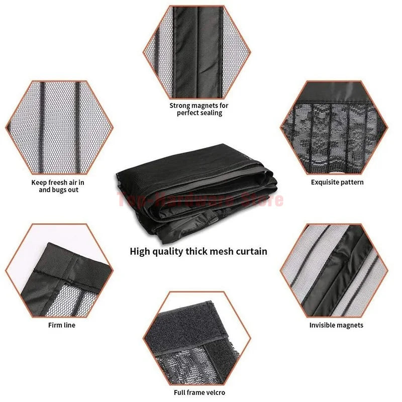 rideau porte magnétique anti insectes noir maille fine moderne aimants velcro