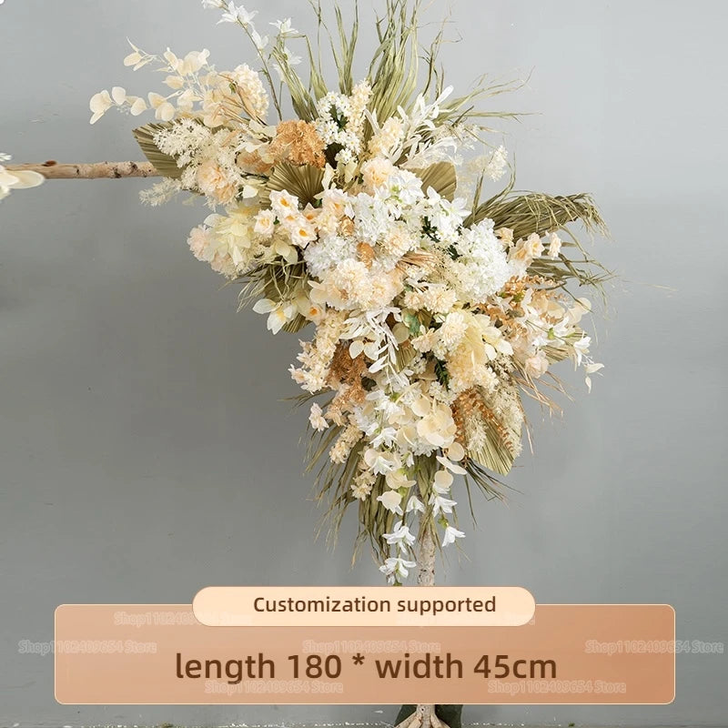 arche decorative boho chic fleurs artificielles blanc beige doré vert
