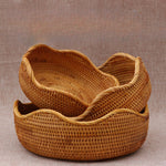panier tissé rustique bohème rotin marron clair utilisation multiple décoration maison fruit eau arrondi
