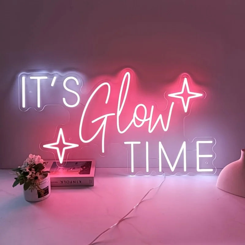 néon lumineux moderne IT'S Glow TIME étoiles rose blanc bleu chambre décoration usb alimenté