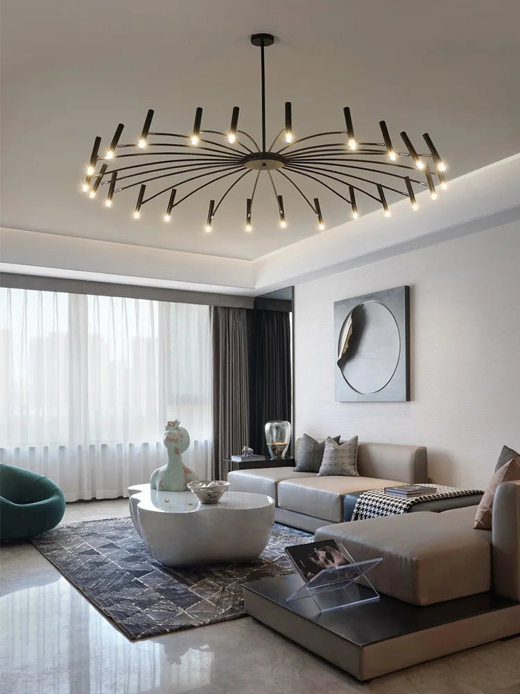 lustre moderne suspension lumineuse métal noir or ampoules led intégrées fixé