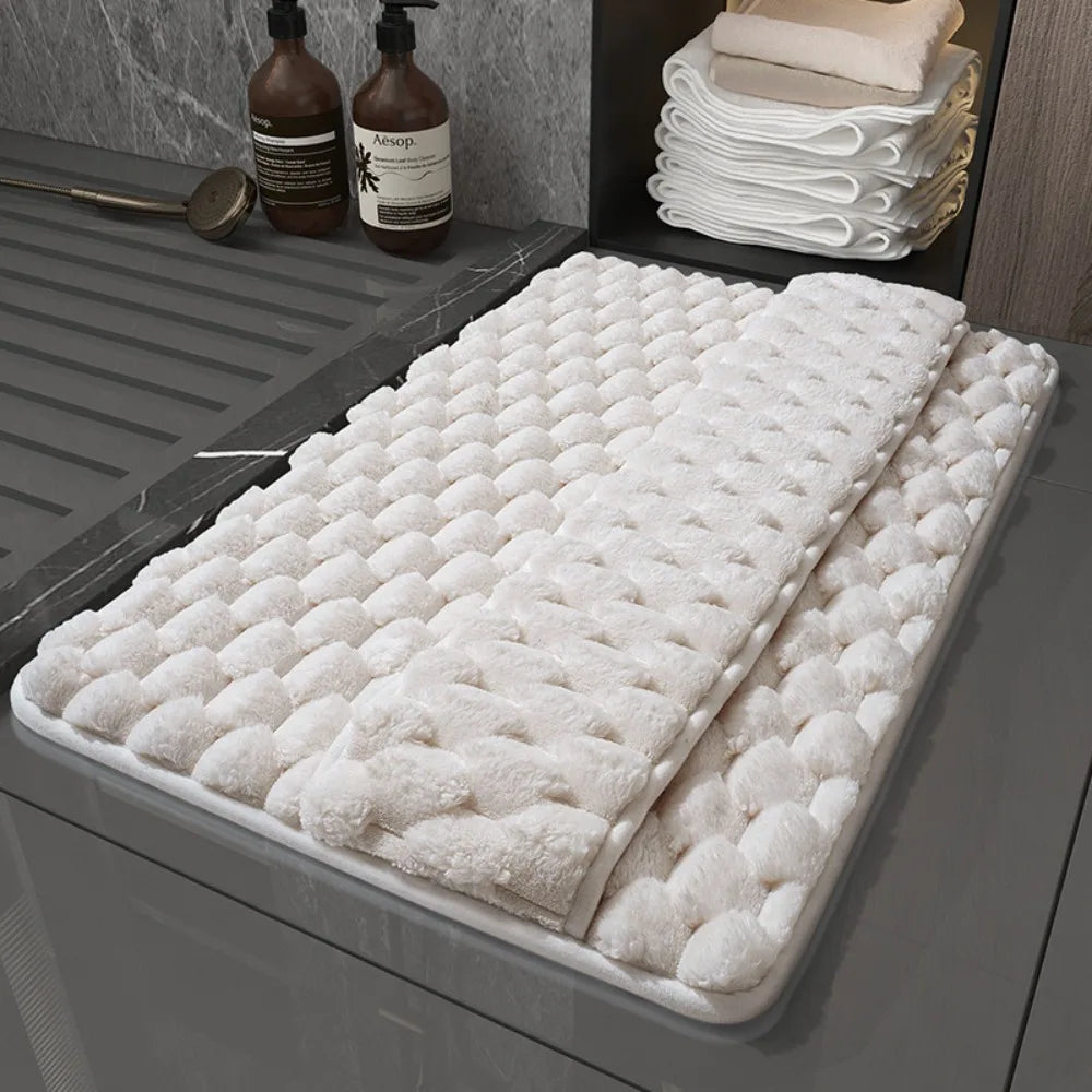 tapis bain microfibre antidérapant absorption eau doux moderne blanc beige gris