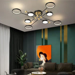 lustre moderne suspension lumineuse tête métallique noir or lisse géométrique chambre salon