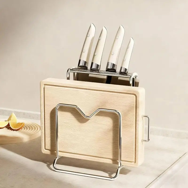 bloc couteaux blanc texture bois moderne support métallique couteaux organisation cuisine