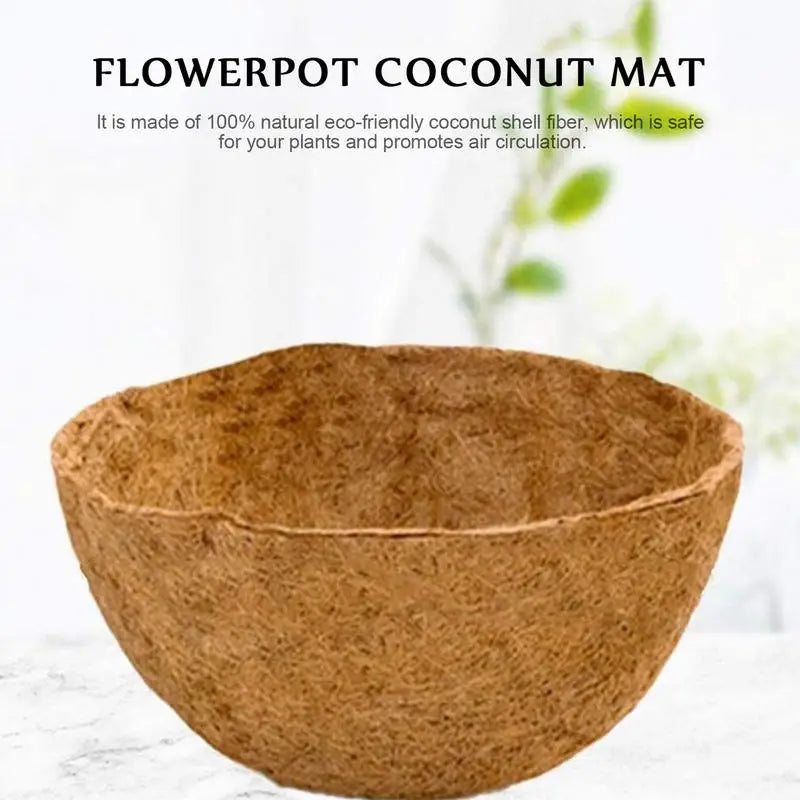 cache pot fibre noix coco marron texture naturelle moderne écologique chaînes métalliques balcon jardin