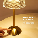 lampe table dorée diamant moderne interrupteur rotatif port usb rechargeable veilleuse chambre
