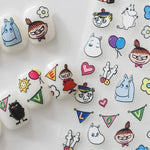 sticker adhésif ongle moomin dessins animés personnages ballons coeurs fleurs