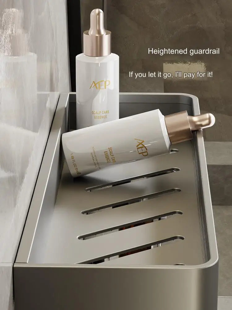 étagère murale moderne gris métallisé clips serviettes bouteilles cosmétiques flacons parfum brosse électrique 30cm