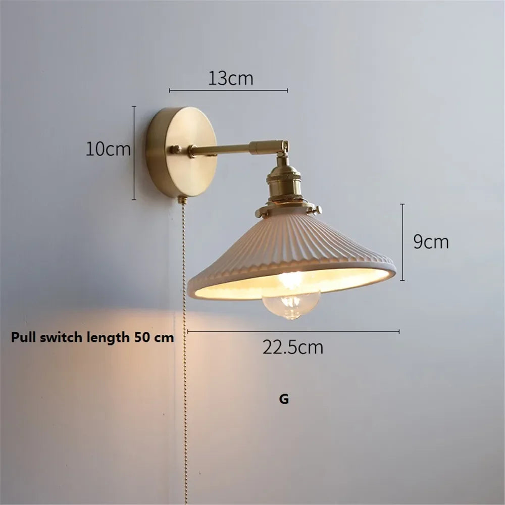 lampe murale moderne or blanc rayures minimaliste japonais interrupteur tirer ampoule led vis fixations
