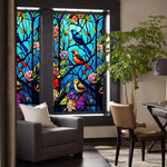 films décoratifs adhésifs oiseaux colorés feuilles fleurs moderne opaques fenêtres bleu vert jaune rouge