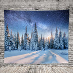 tapisserie forêt nocturne étoiles aurora borealis bleu noir blanc vertical maison chambre decoration