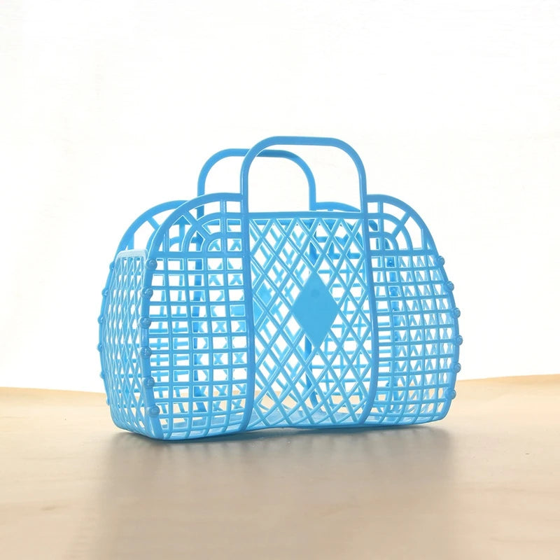 panier maille moderne noir rose clair bébé rangement réutilisable respectueux environnement minimaliste poignéescrição basée