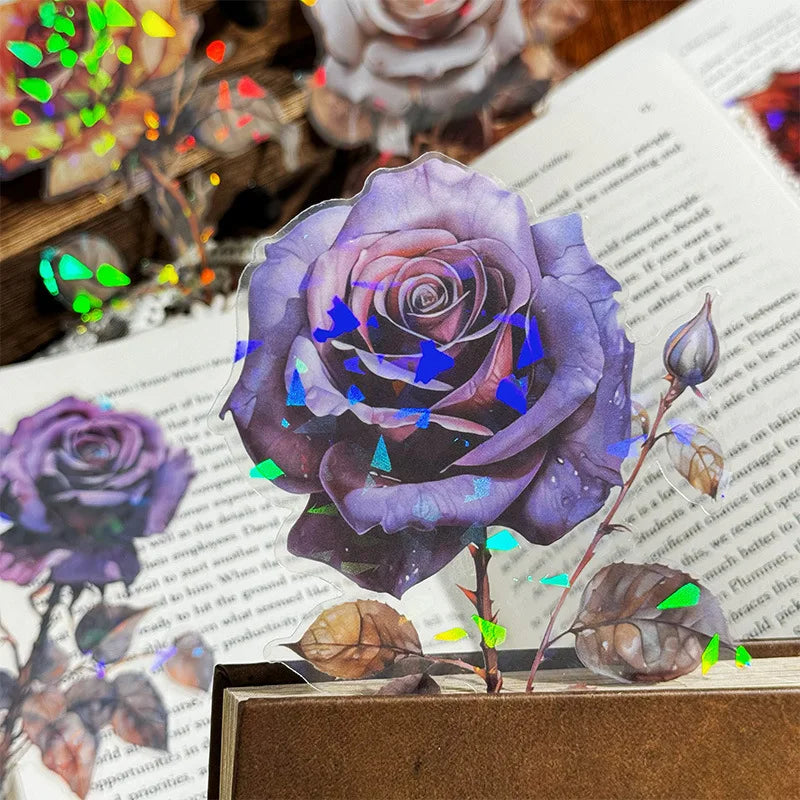 autocollants fleurs feuilles paillettes violet rose bleu artisanal scrapbooking bricolage décoration intime journal