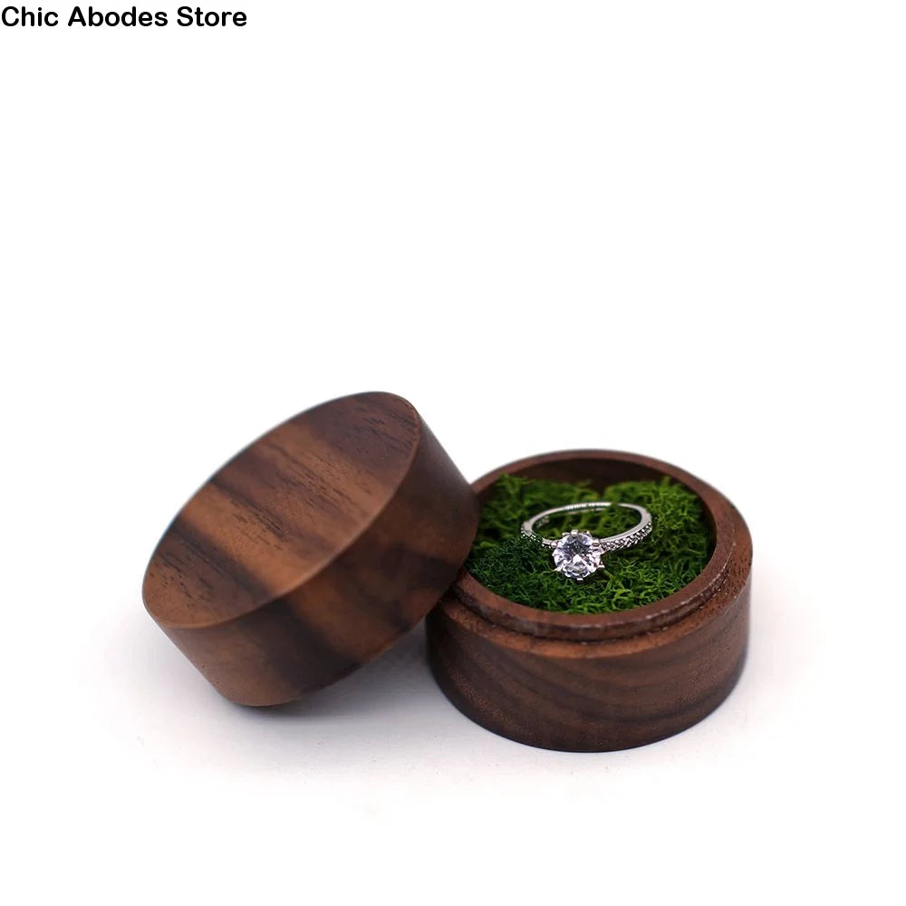 boîte bijoux bois rond boîte bagues coussin velours noir rangement bijoux classique respectueux environnement