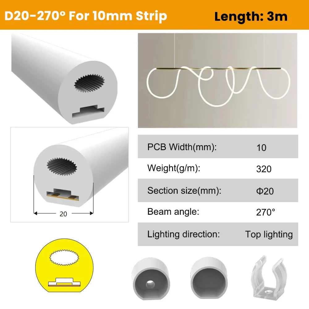 manchon silicone flexible diffuseur ruban led smd cob blanc moderne étanche éclairage intérieur