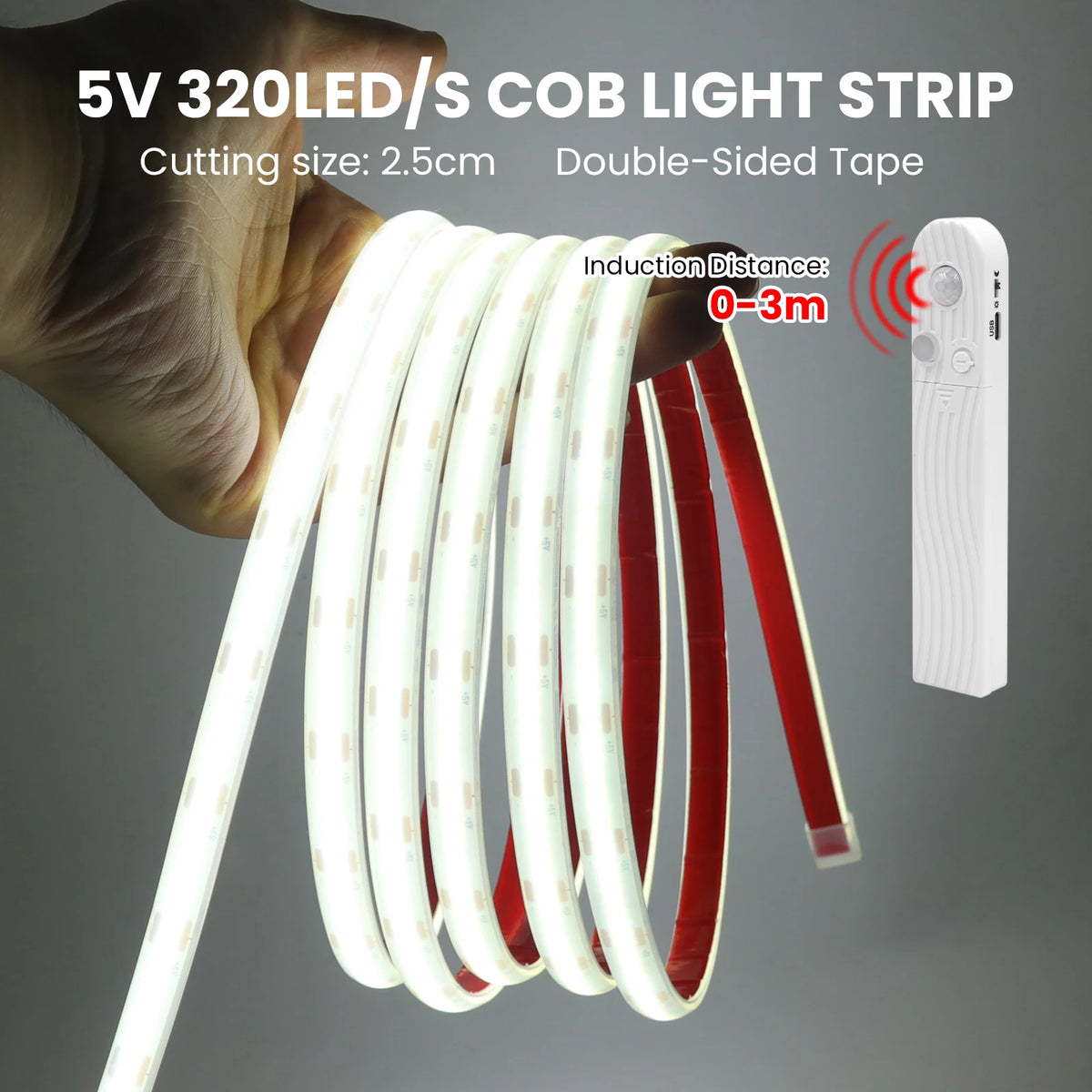 ruban led cob blanc naturel chaude capteur mouvement ip68 étanche chambre moderne