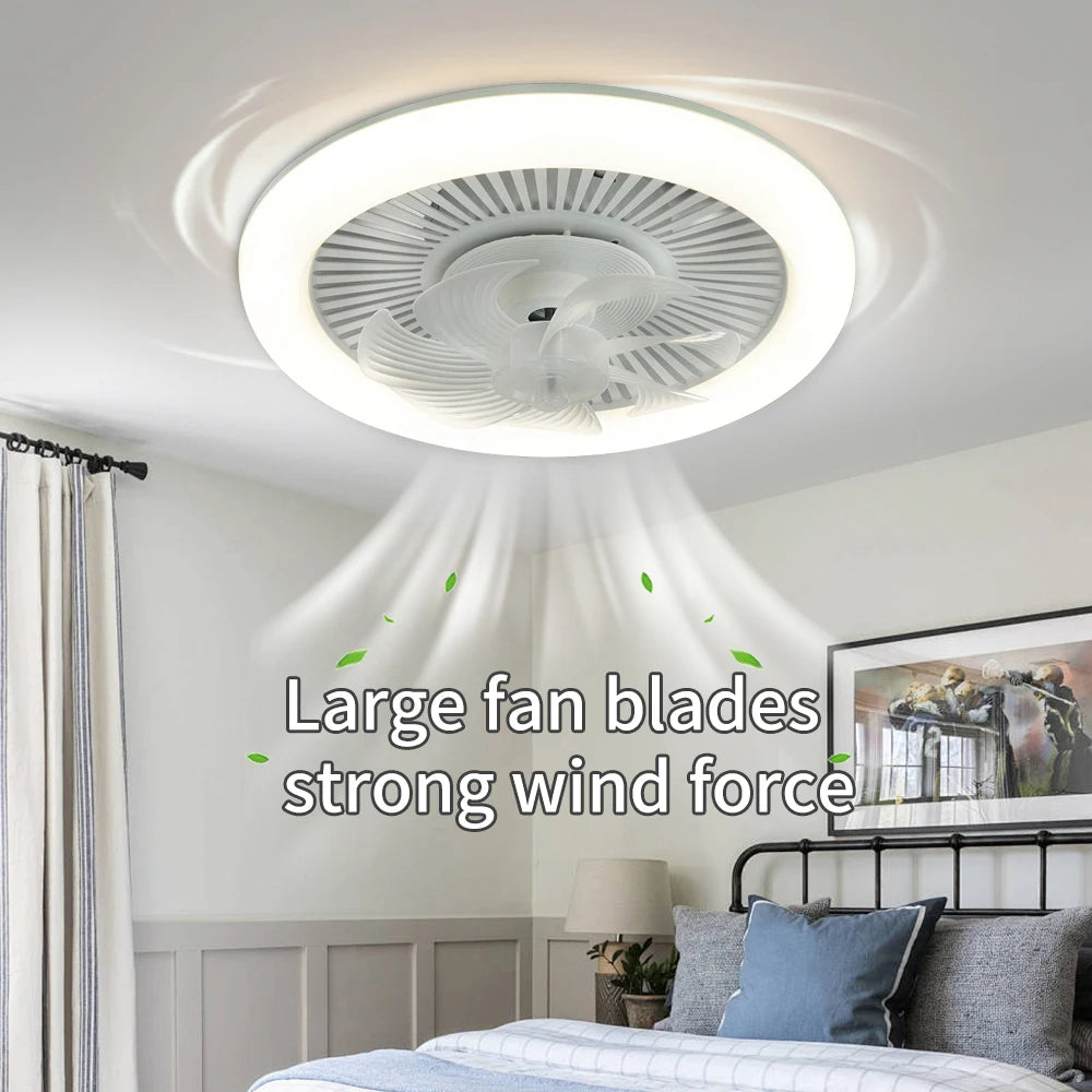 ventilateur moderne lumière led intégrée trois couleurs six vitesses réversible télécommande blanc