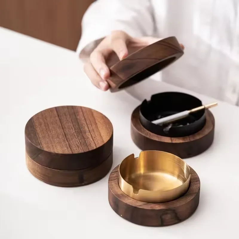 cendrier bois doré moderne minimaliste couvercle acier inoxydable contemporainintérieur élégant résistance accrue