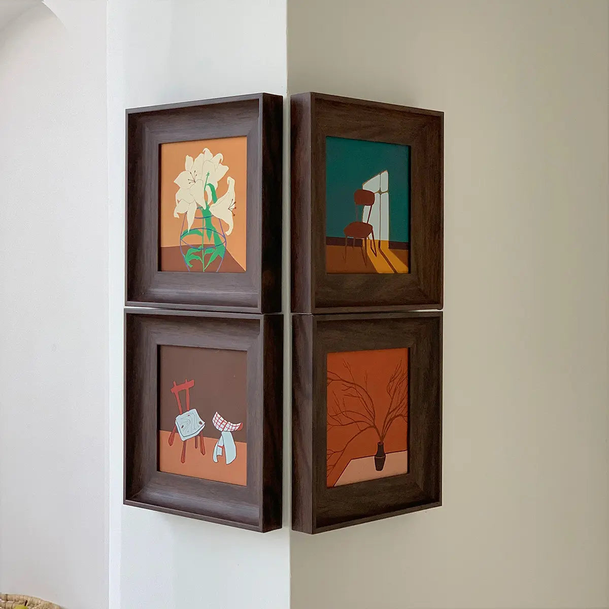 cadre mural bois foncé illustrations fleurs oiseaux classique fixations haute qualité vintage