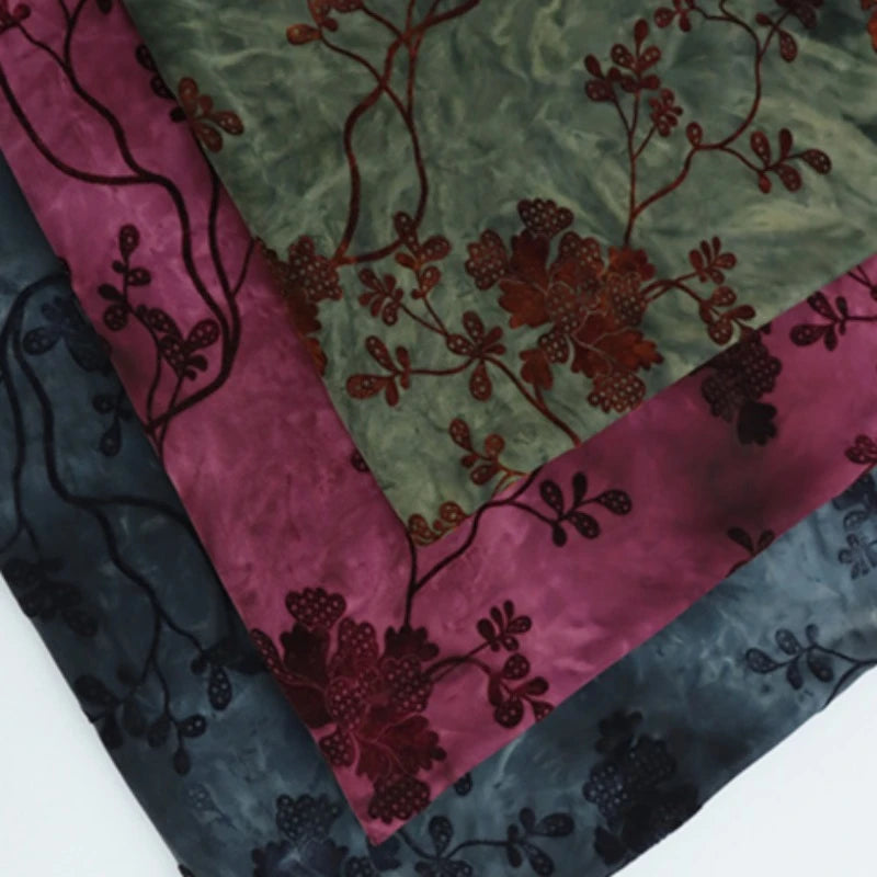 tissu velours vert fleurs brodé classique élastique jacquard biodegradable bricolage couture materiel ondule opacité