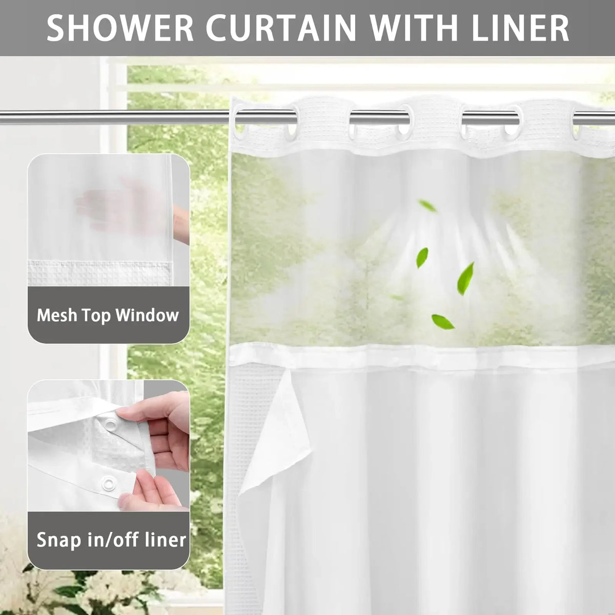 rideau douche blanc moderne texture grille opacité ourlet aimants machine lavable respectueux environnement