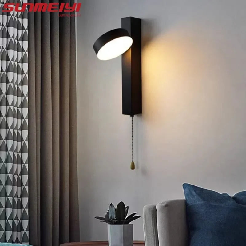 lampe murale led moderne fixée mur blanc noir interrupteur cordon rectangulaire lisse