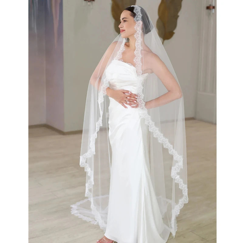 voile mariée blanc dentelle classique translucide collier simple bague adulte femme monocouche