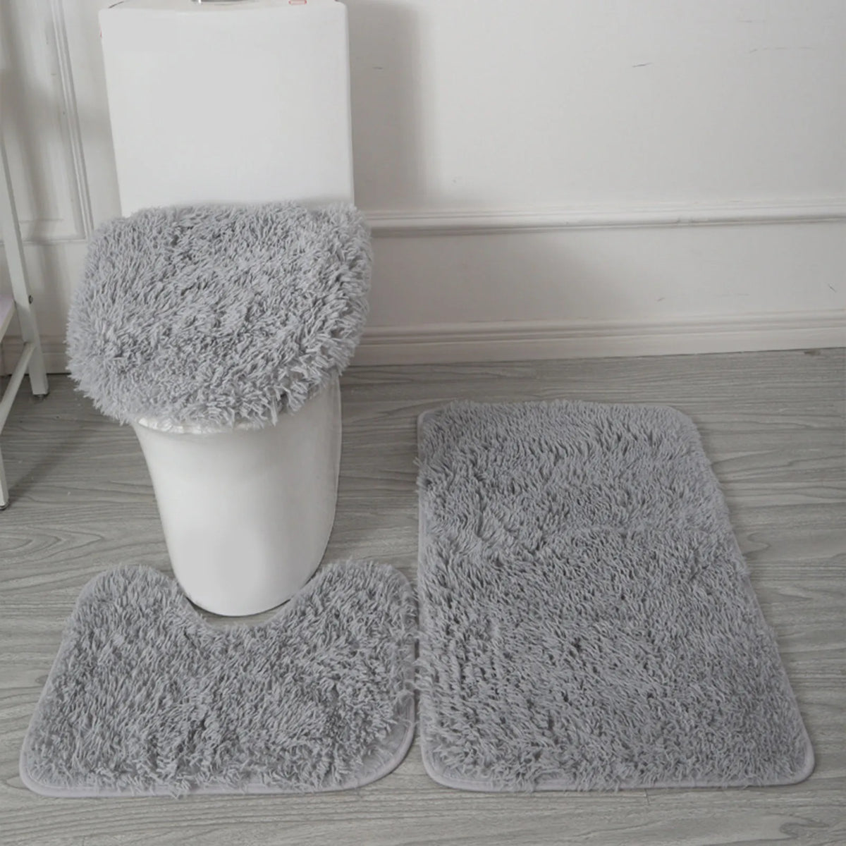 tapis toilette rose violet gris clair peluche points moderne antidérapant ensemble trois pièces