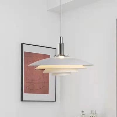 Lampe de chevet suspendue LED blanche design UFO vue de face