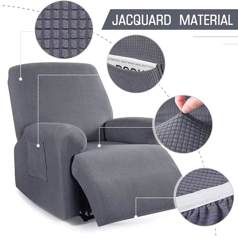 housse fauteuil inclinable gris jacquard moderne adhésif poche élastique intérieur