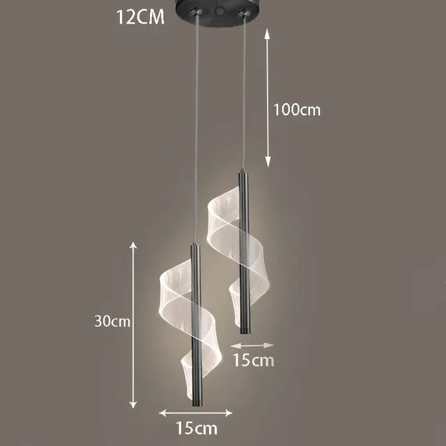 suspension lumineuse moderne or blanc spirale transparent chambre salon