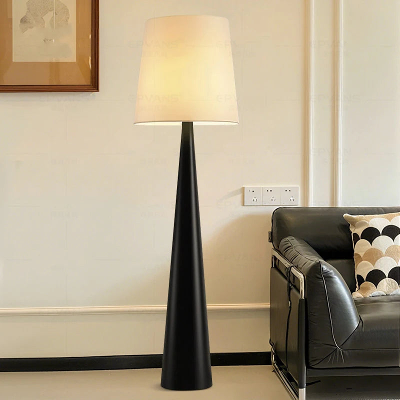 lampe pied moderne minimaliste conique noir abatjour blanc crème éclairage salon chambre télécommande adjustable