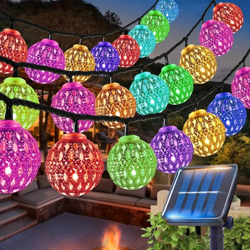 guirlande lumineuse solaire or noir géométriques 20 led 5m moderne festive
