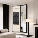 miroir pleine longueur contemporain beige noir abstract pattern cadre aluminium chambre salon decoration