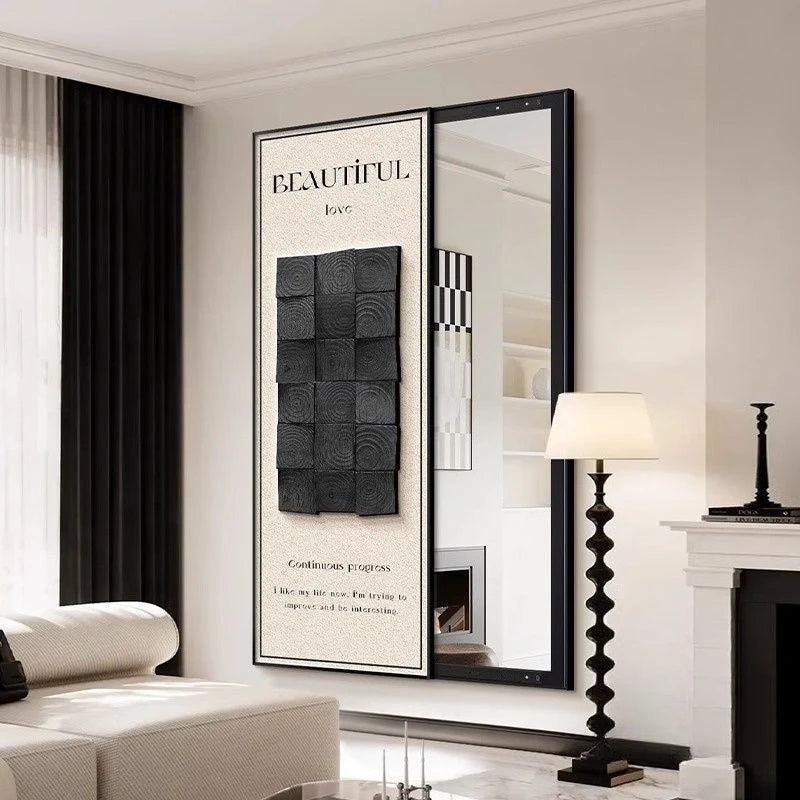 miroir pleine longueur contemporain beige noir abstract pattern cadre aluminium chambre salon decoration