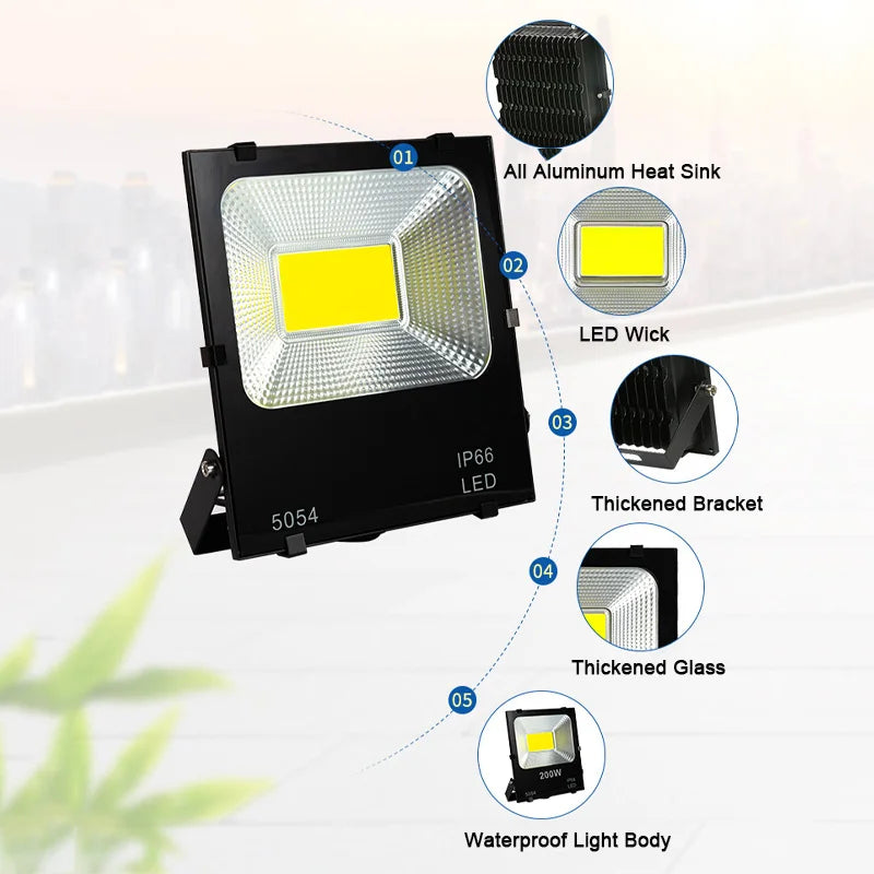 projecteur led extérieur 10w 20w 30w 50w 100w 200w ip66 moderne noir aluminium