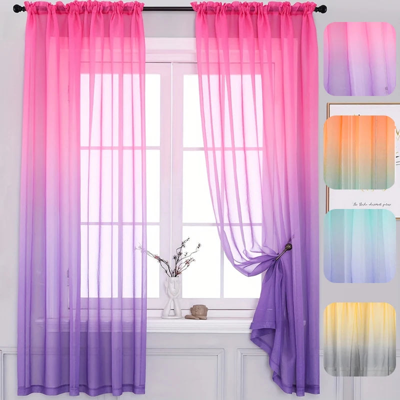 rideau moderne polyester transparent rose violet gradient 100cm 200cm chambre salon