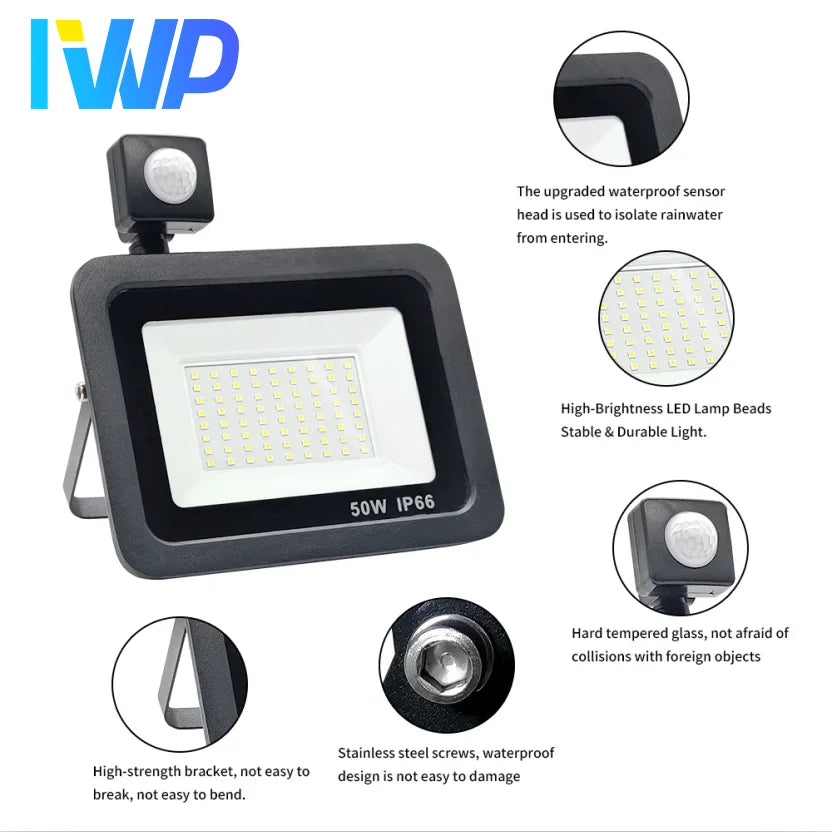 projecteur led motion sensor extérieur ip66 noir moderne 220v 10w 200w