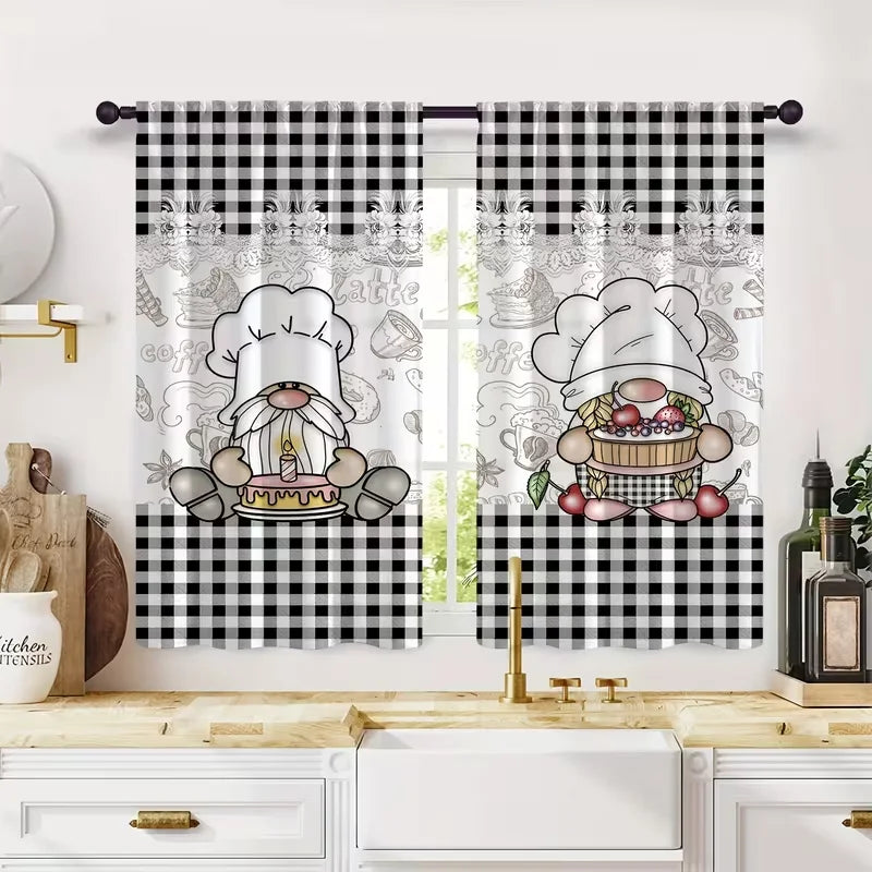 rideaux noirs blancs carreaux damier modernes transparents polyester cuisine décoration 24x59inch x2