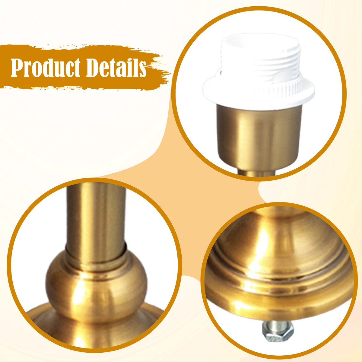 base lampe table blanc doré finition brillante classique vis fixation métal e27
