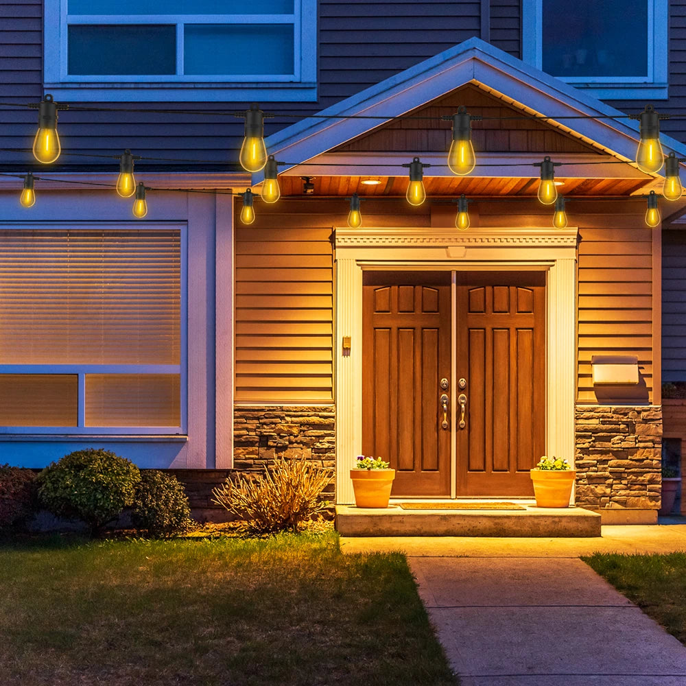 guirlande lumineuse solaire extérieure ip65 led ampoules vintage édison 15mètres télécommande résistante météo facile