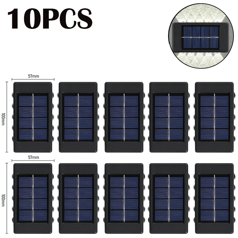 lampe murale solaire 10 led moderne panneau solaire extérieur jardin noir bleu minimaliste