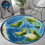 tapis rond relief 3d continents bleu vert beige moderne antidérapant polyester insonorisation chambre