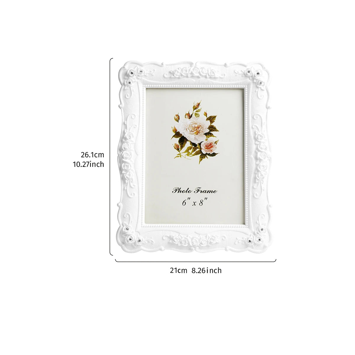 cadre photo décoratif classique floral roses blanc sculpté baroque vintage