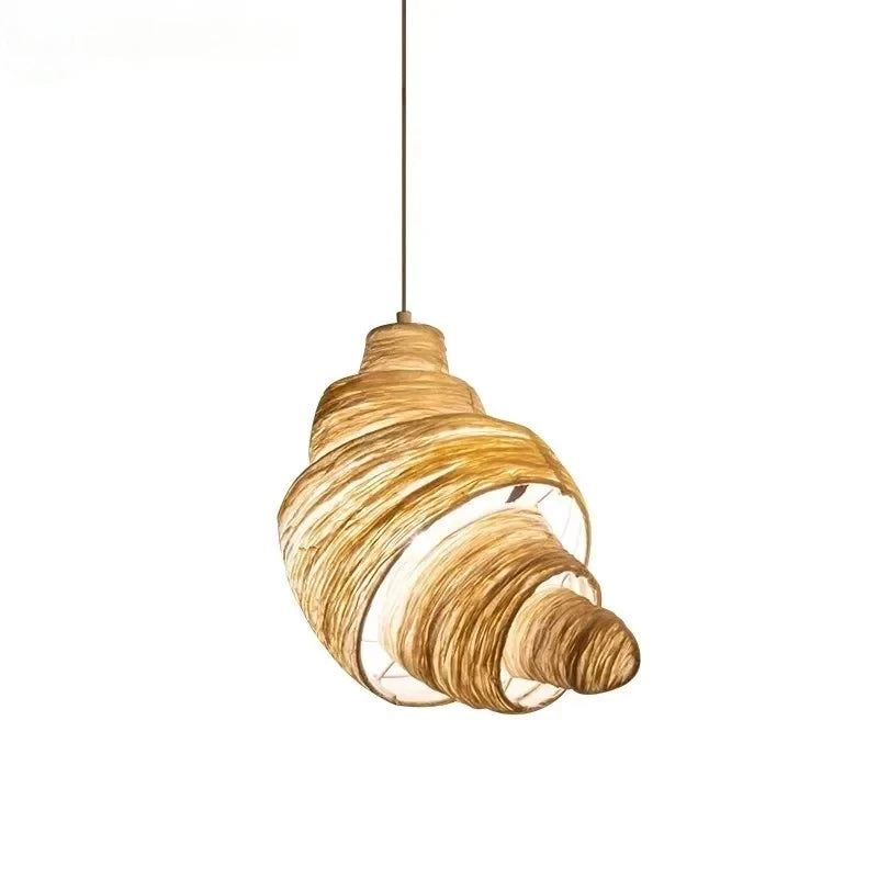 lampe suspendue moderne tricotée main spirale beige marron clair artisanale tissée